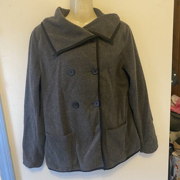 VTG OldNavy SoftFlannel Chore Outdoors Jacket Women S/P Gray Faux DoubleBreasted - Picture 7 of 9